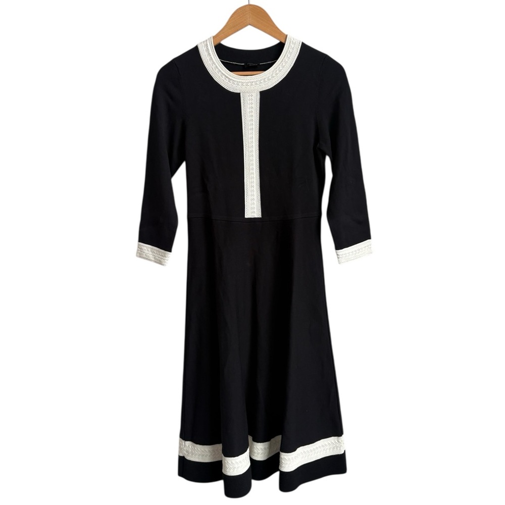 Talbots Black Fit & Flare Dress with Ivory Trim – Women’s Size Small - Picture 3 of 10